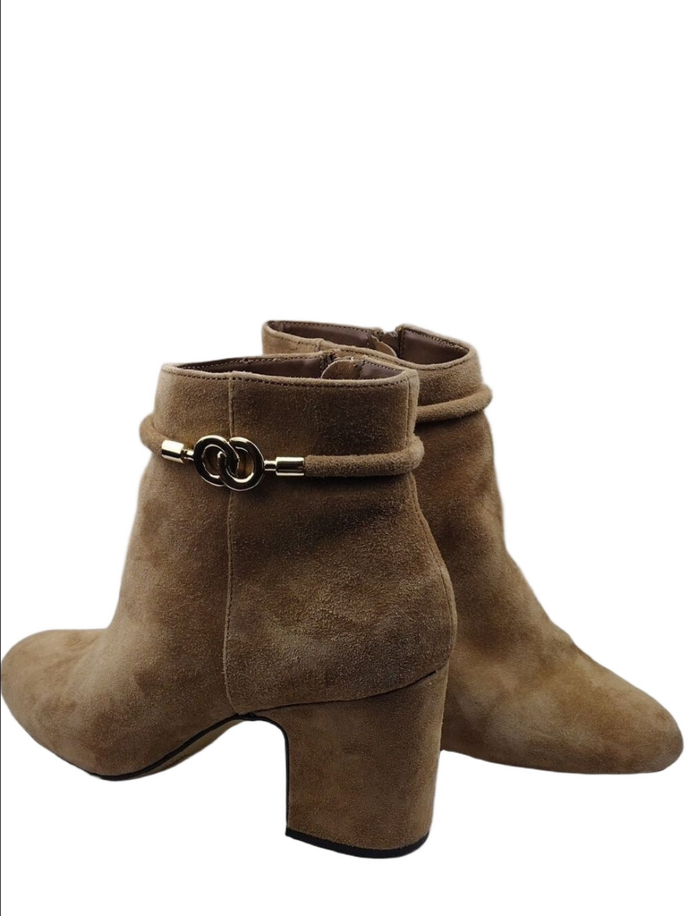 Bella Vita Tan Suede Leather Almond Toe Side Zip Block High Heeled Ankle Boot